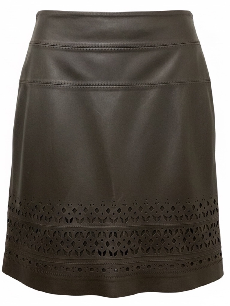 Elie Tahari Fudge Brown Iris Laser Cut Leather Skirt